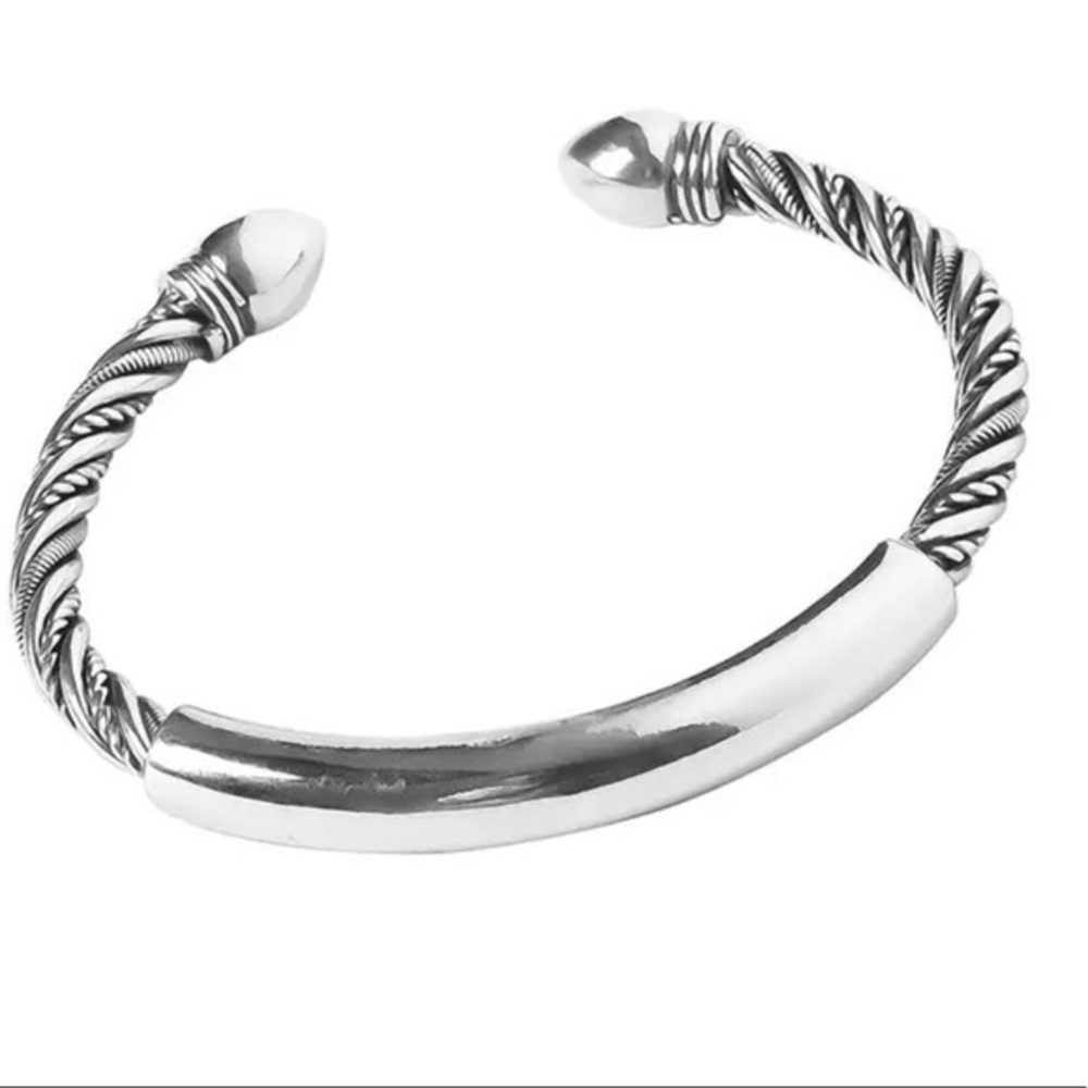 925 STERLING SILVER ADJUSTABLE CABLE PATTERN TWIST CUFF BRACELET